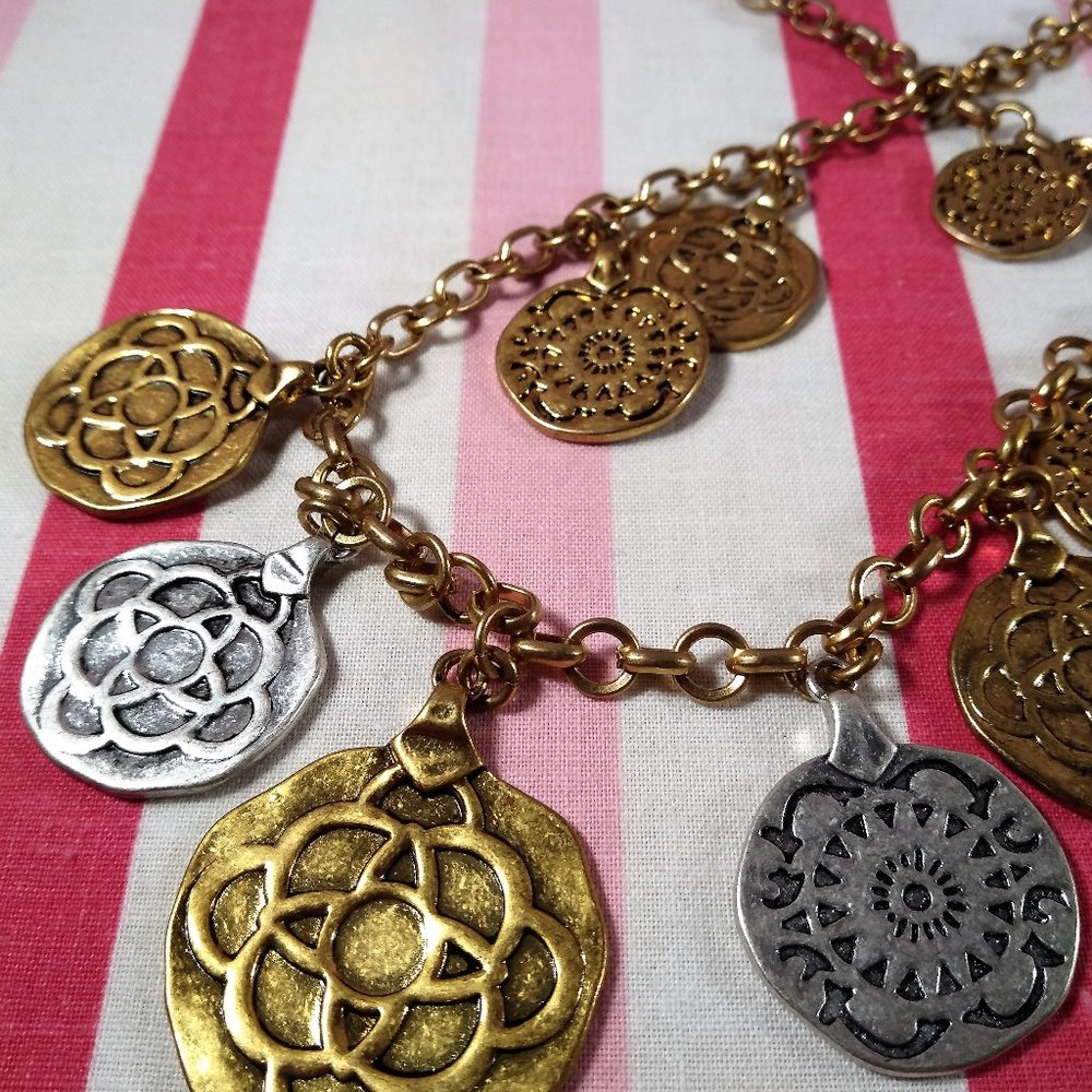 Stunning Vintage cabi Fall 2015 3pc Tile Coin Silver & Gold Necklace in Box! ♥ - Picture 12 of 15